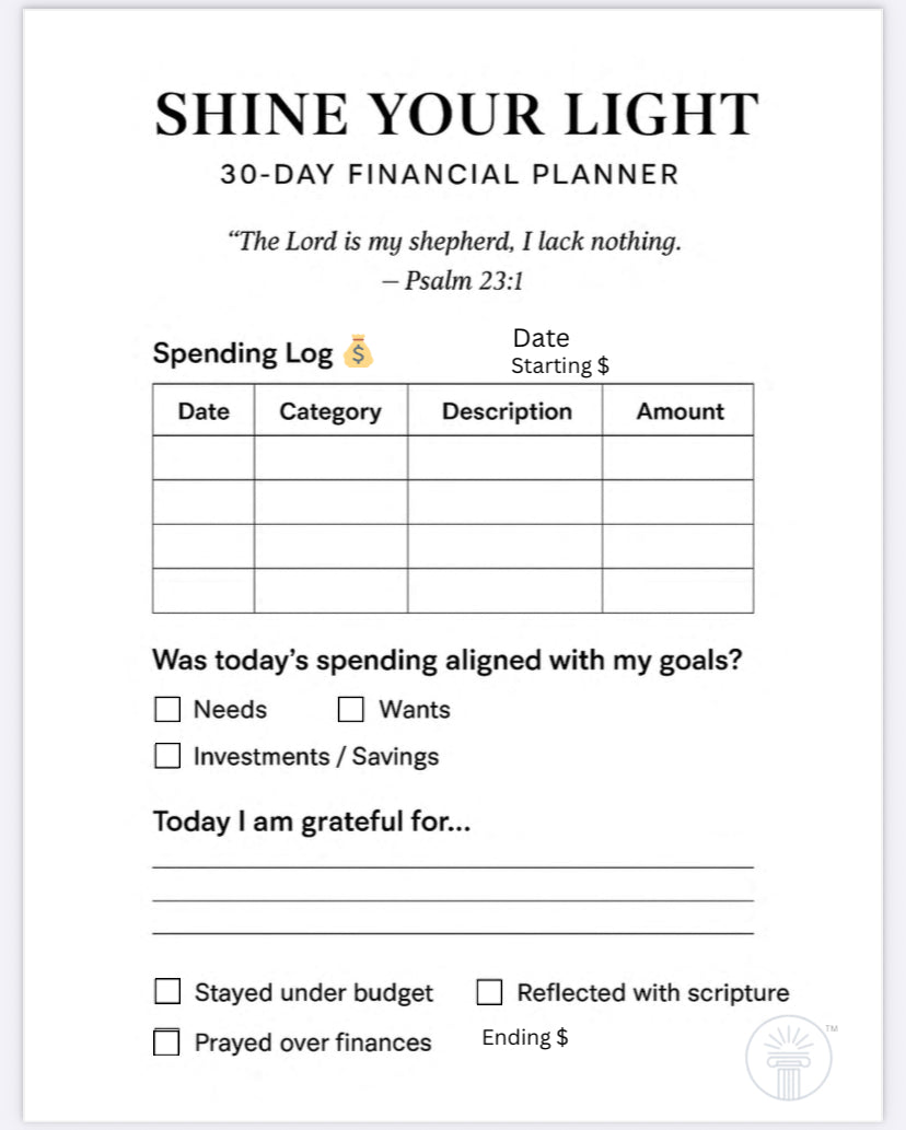 Shine Your Light 30-Day Financial Planner-Digital