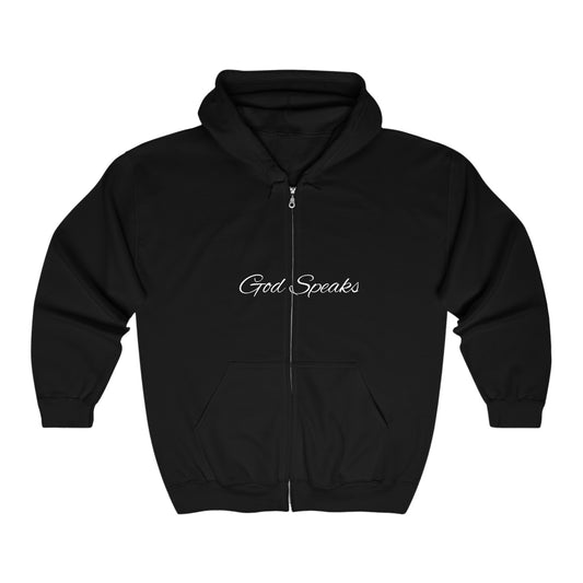 God Speaks Hooded Sweatshirt-Zipper Numbers